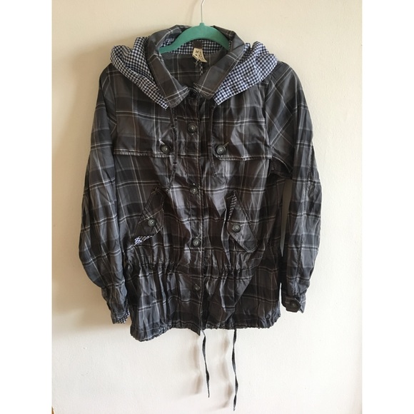 Free People Jackets & Blazers - Plaid Gray Free People Lightweight Rain Coat